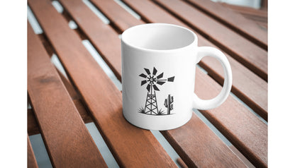 Artistic windmill silhouette with cactus for crafting designs