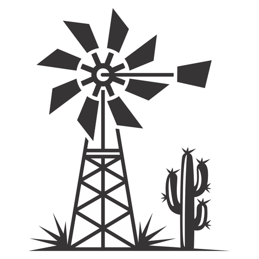 Artistic windmill silhouette with cactus for crafting designs