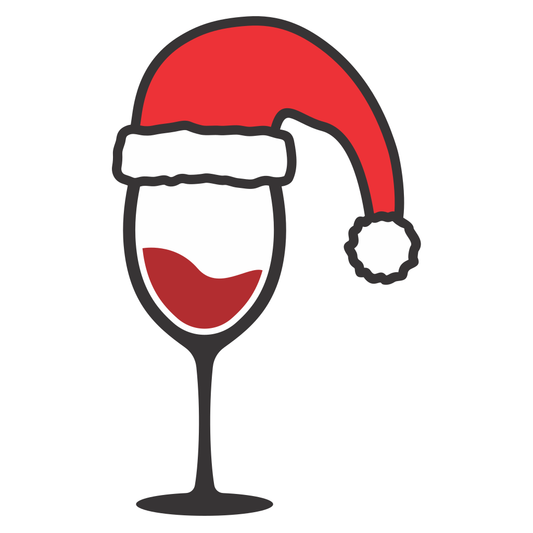 Festive wine glasses wearing Santa hats for holiday cheer