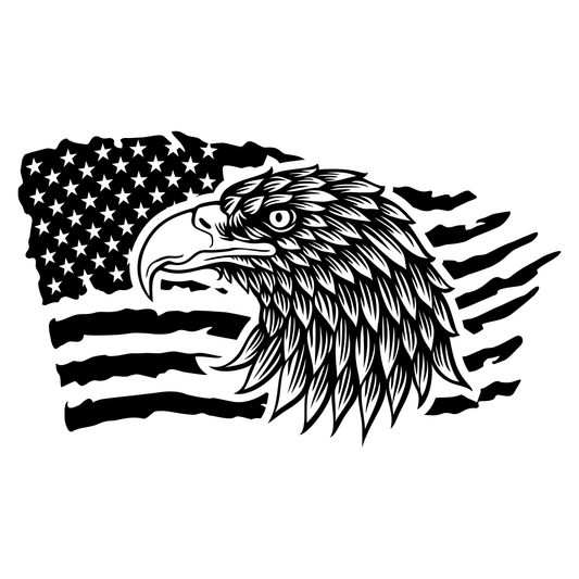 Eagle soaring over an expressive American flag design