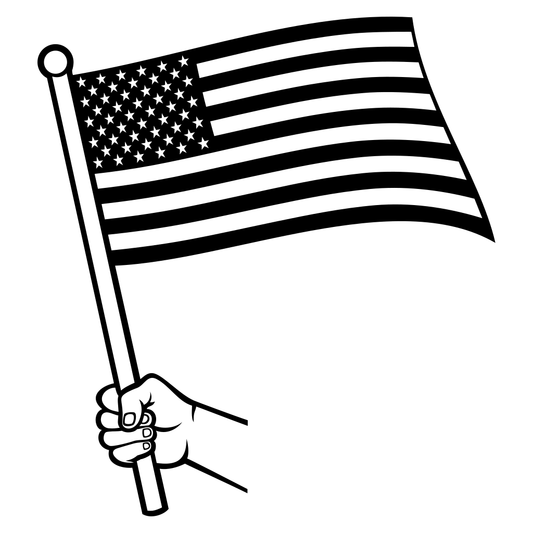 Hand holding a waving flag symbolizing patriotism and pride