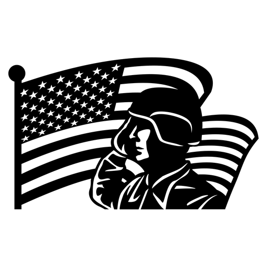 Saluting soldier and waving flag design for crafting